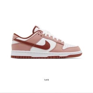 Women’s Size 7 Nike Rose and White Low-Top Dunks